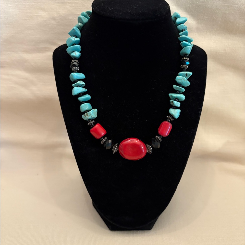 Turquoise and Red Stone Necklace